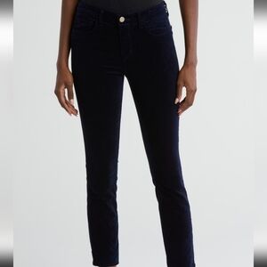 L'AGENCE Margot Velvet Crop Navy Blue Skinny Jeans